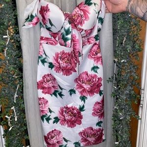 Off the shoulder pink rose/white dress!